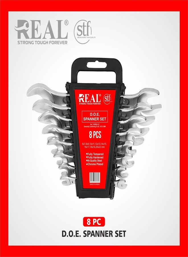 Real Heavy Duty Double Open End Spanner 8 Pcs. Set with hanging tray and Combination Plier 8" - Image 3